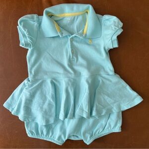 RALPH LAUREN Aqua Polo Peplum Romper, 18mo